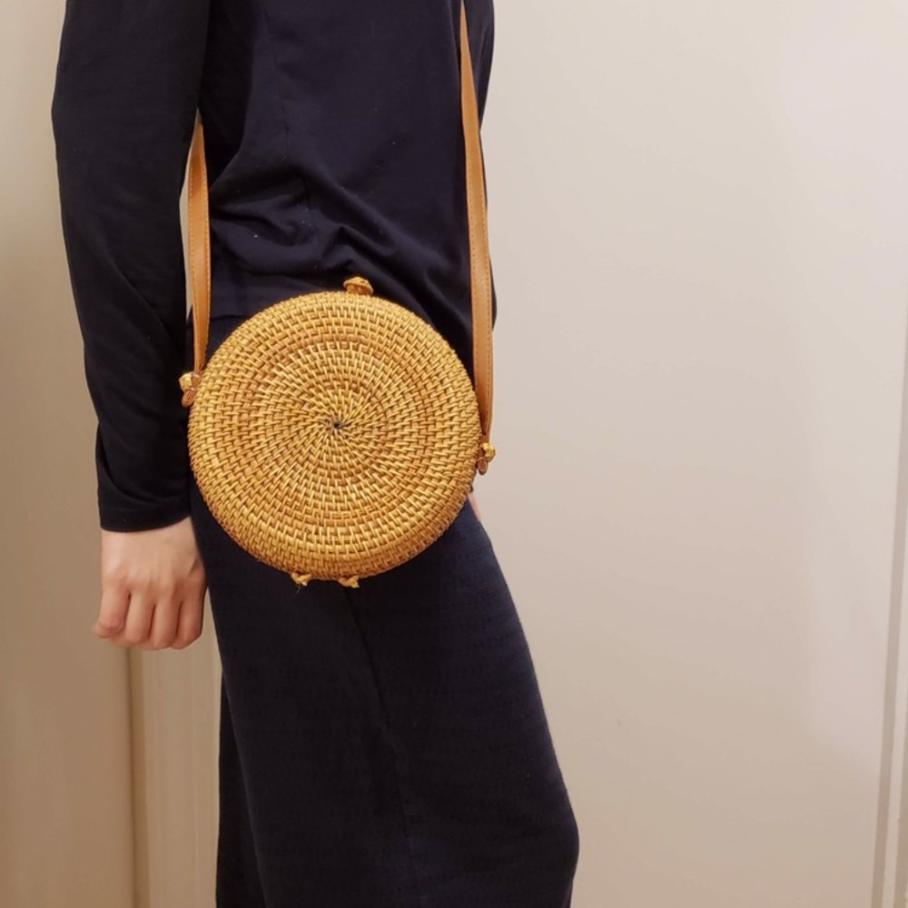 Straw rattan satchel bag